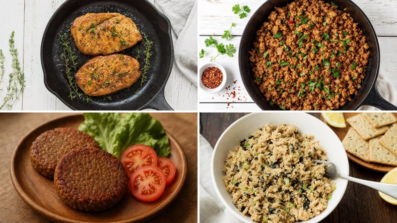 Cuatro recetas caseras de la categoría, imagen de carnes y pescados veganos