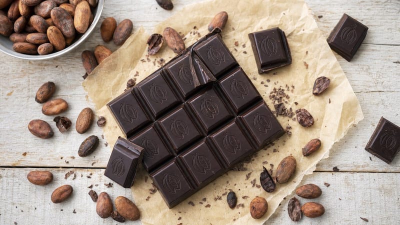 Tableta de chocolate vegano casero partida en cuadrados