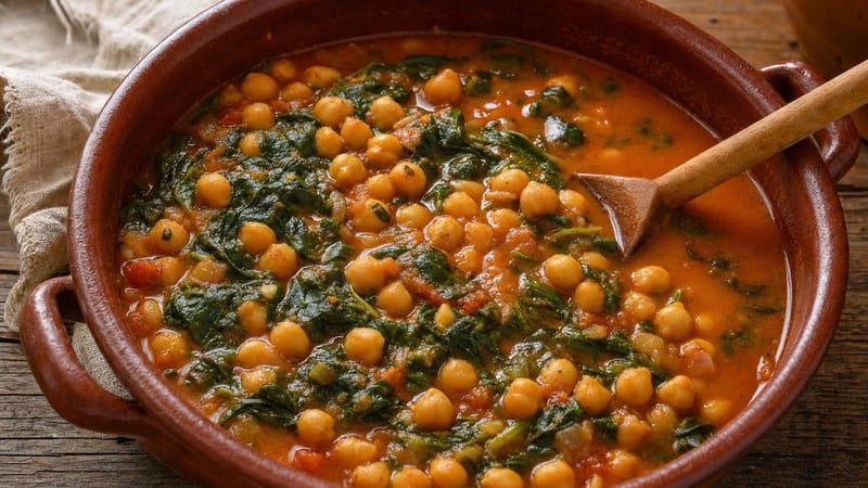 Cazuela de potaje de garbanzos con espinacas